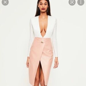 Missguided White Long Sleeve Deep Plunge Bodysuit
